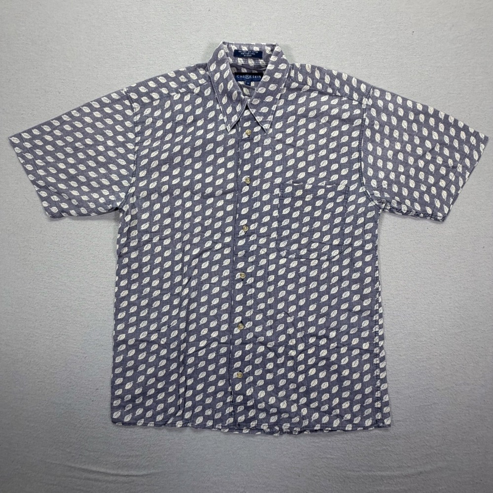 Chereskin Button Down Shirt Mens Small Good Blue Leaf Print Linen Cotton Blend